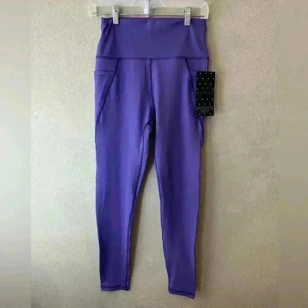 Vie Active Purple Solid Activewear Leggings sz L NWT